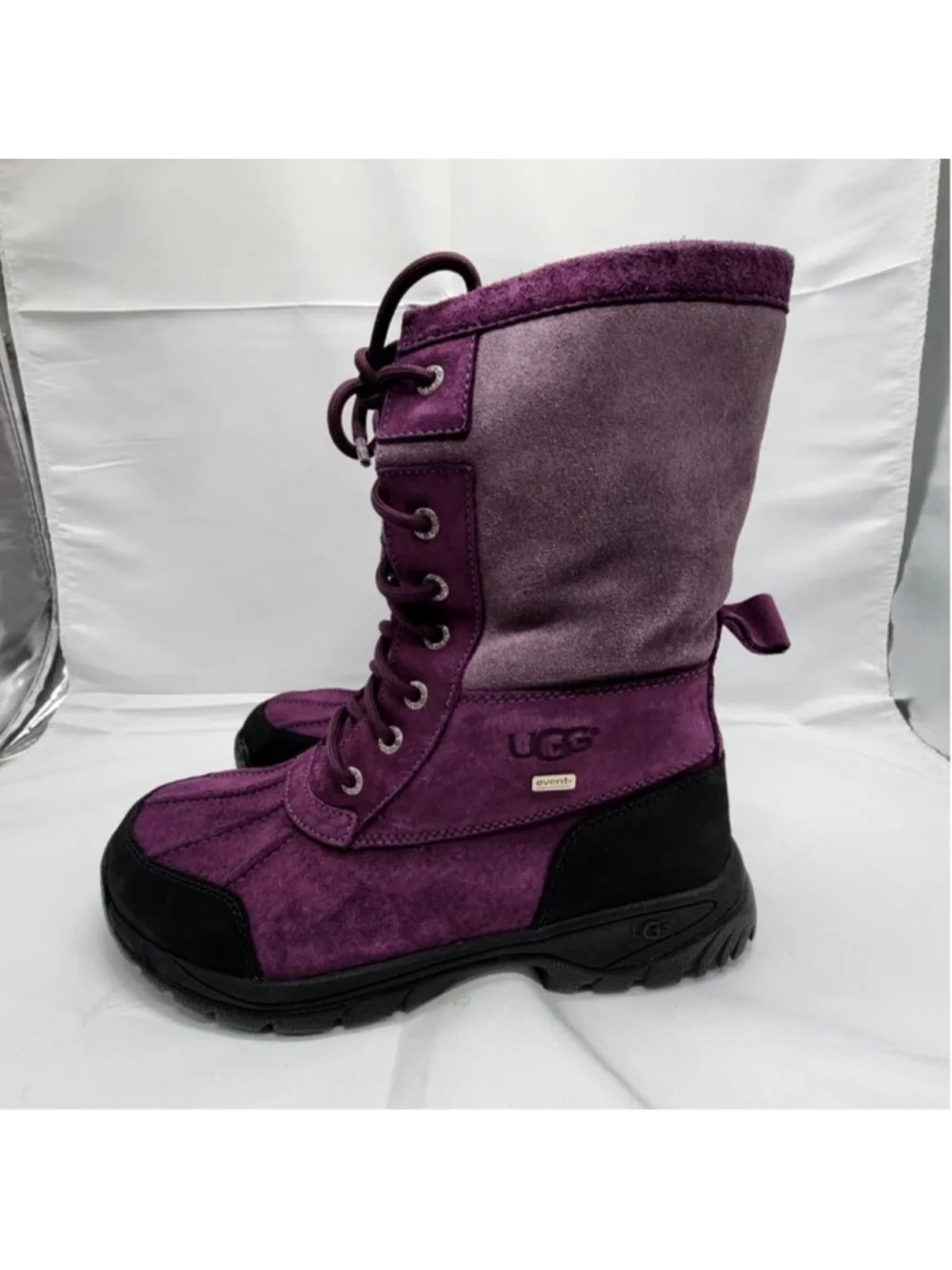 UGG Snow Boots Womens Size 8 Shoes Purple Leather Lace Up Waterproof Vibram